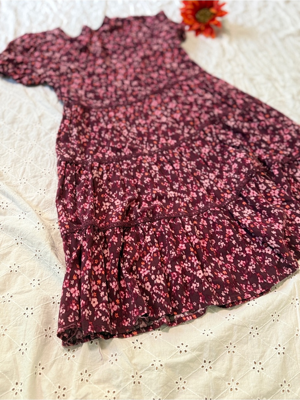 🌻wild fable Burgundy Floral Tiered Mini Dress